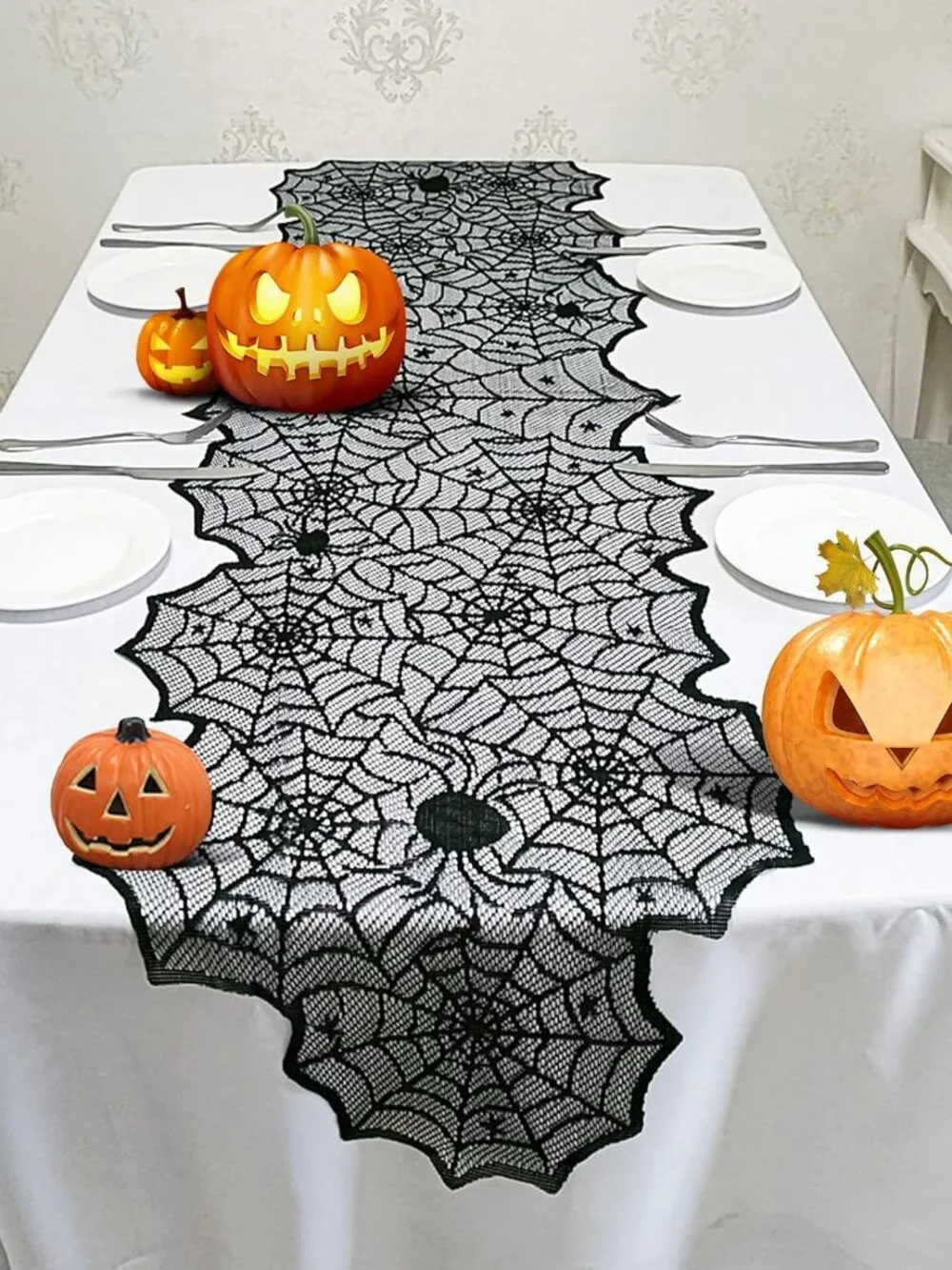Halloween Black Lace Spider Web Table Runners 18 x 72 Inch NEW